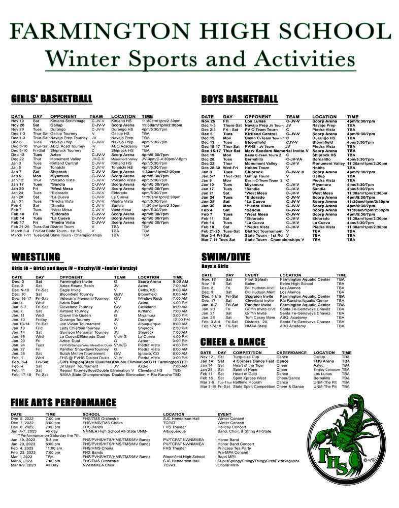 Winter Sport Schedule
