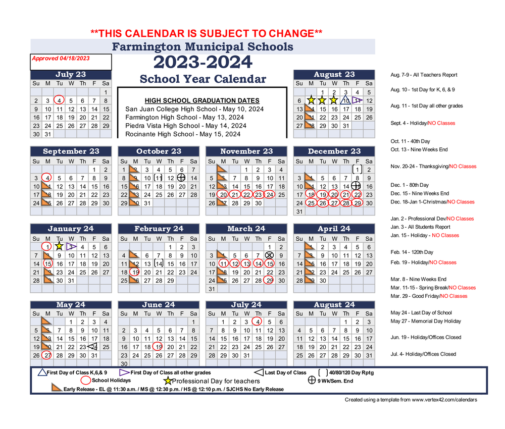 2023 2024 Academic Calendar Farmington Municipal Schools