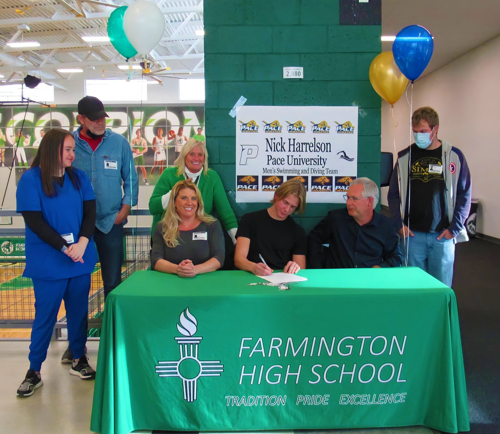 Nick Harrelson, of Farmington High School, signed a letter of intent to swim for Pace University. 