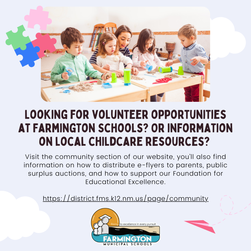 volunteer opportunities at Farmington Schools Graphic