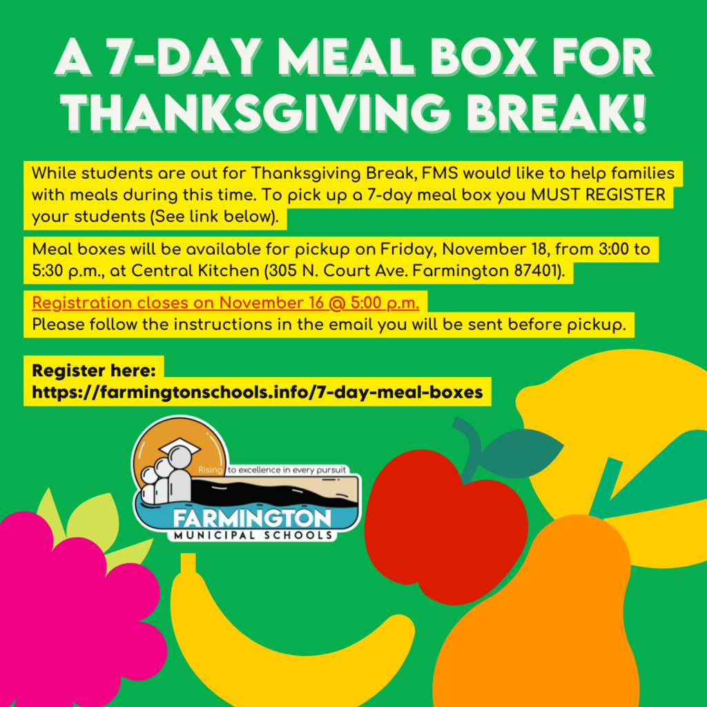 7-Day Meal Box for Thanksgiving Break graphic.