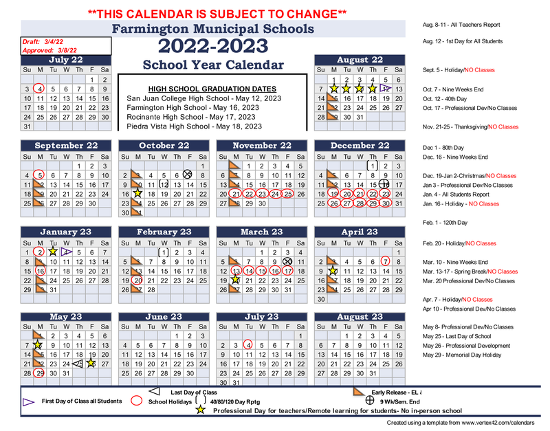 Academic Calendar 20222023 Farmington Municipal Schools