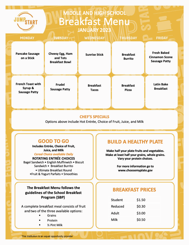 January Breakfast Menu | Tibbetts Middle School