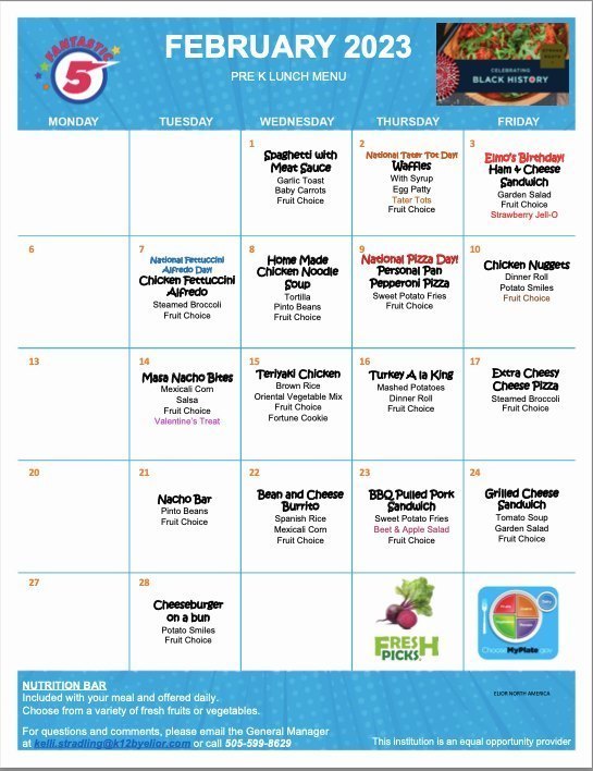 Breakfast and Lunch Menus Farmington Preschool Academies
