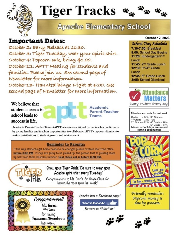 Tiger Tracks Newsletter Apache Elementary School